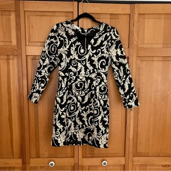 black and gold brocade dress Silk Brocade fabric Black x metallic gold color 44
